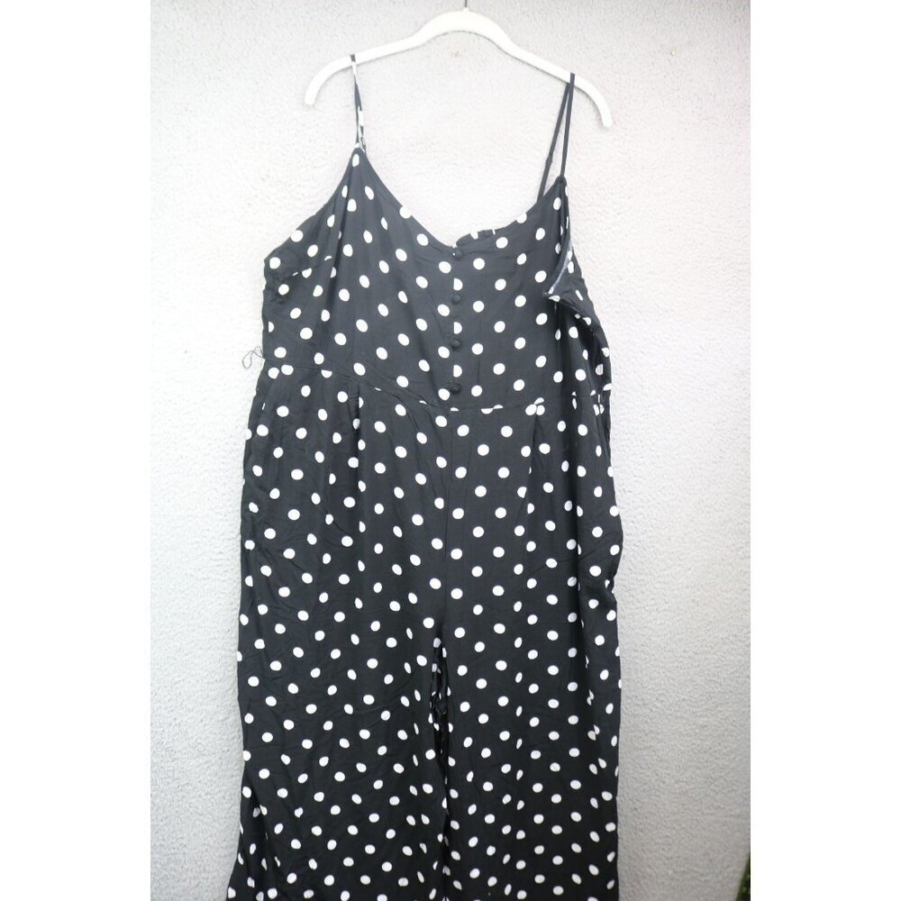 J.Crew Silky Sleeveless Jumpsuit-Size 22-Wide Leg-Pockets-Polka Dots-Side Zip